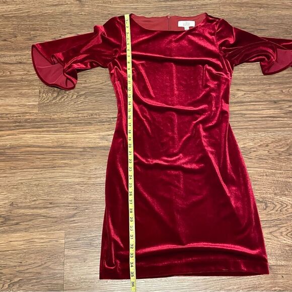 Badgley Mischka Belle Stretch Velvet Mini Dress Red Size 6 - Picture 10 of 12